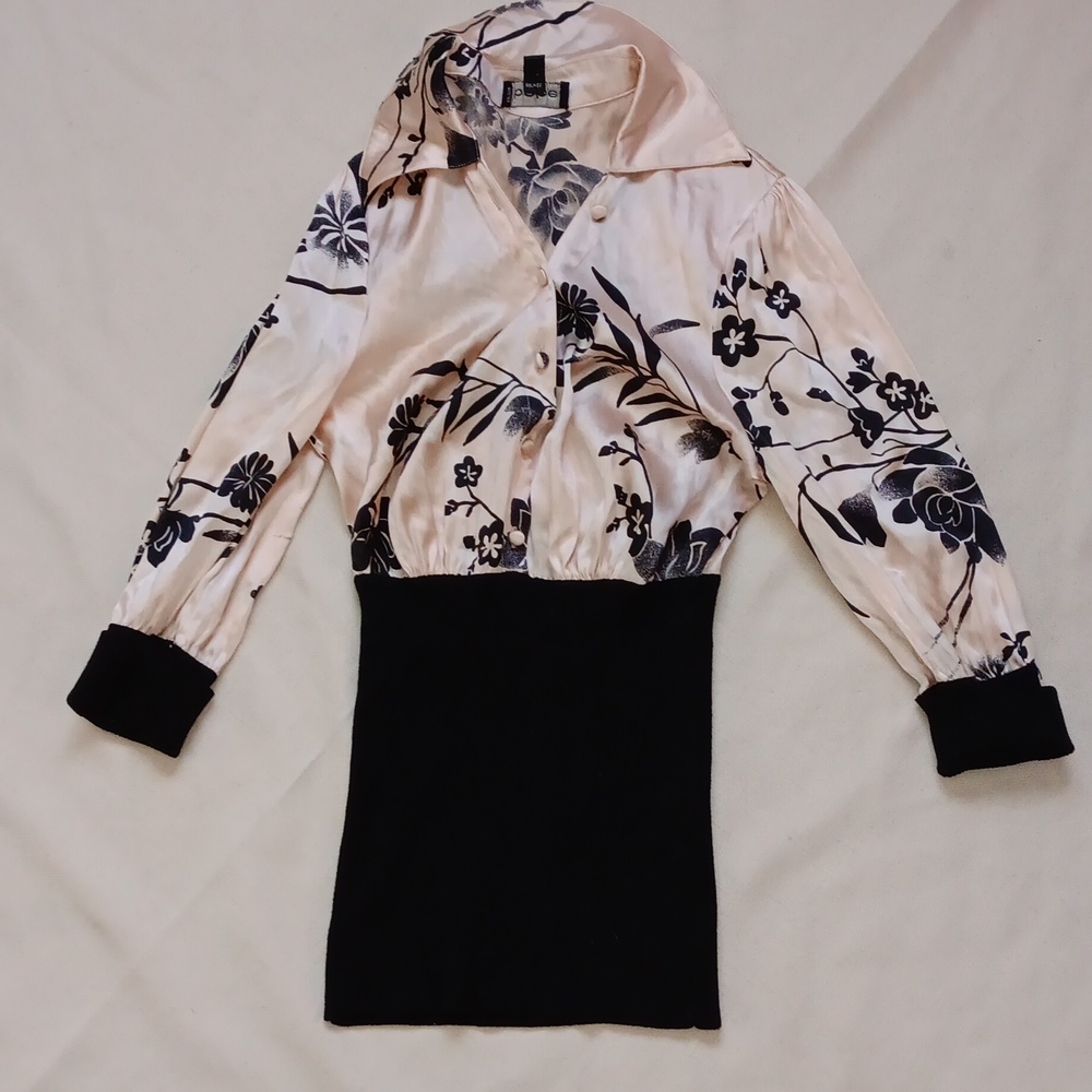 bebe Pink and Black Floral Button-Down Top
